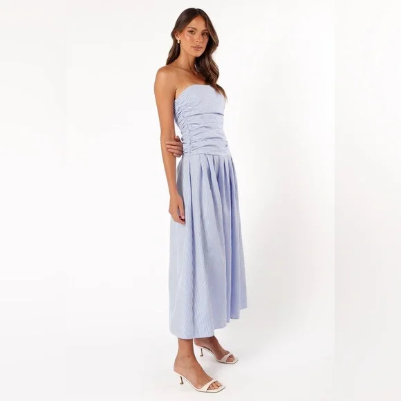PETAL & PUP AVALEE STRAPLESS MAXI DRESS - BLUE STRIPE XS B371 - Picture 3 of 7